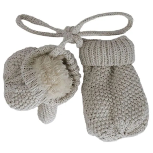 Baby Cotton Knit Mittens - Beige