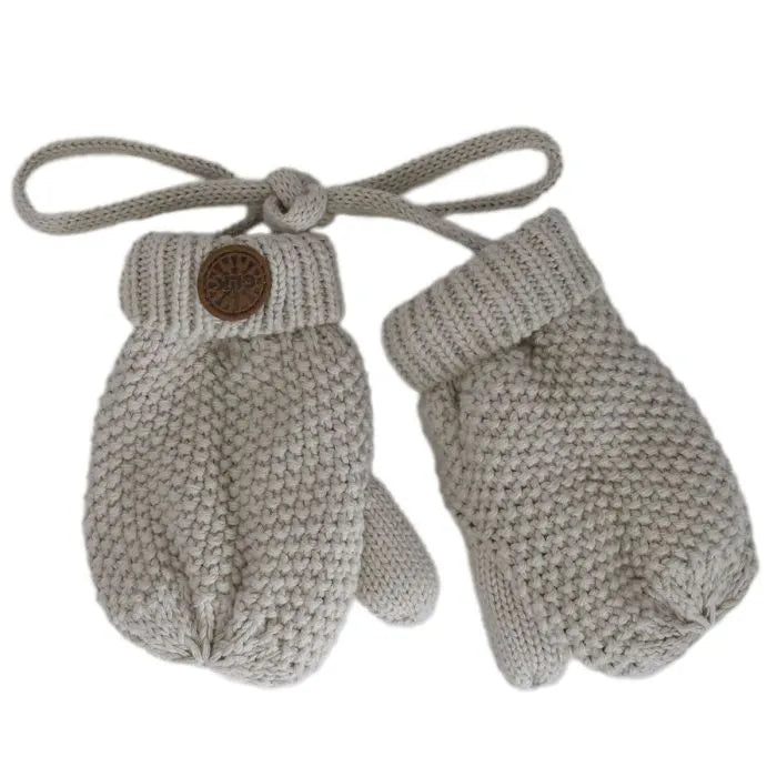Baby Cotton Knit Mittens - Beige