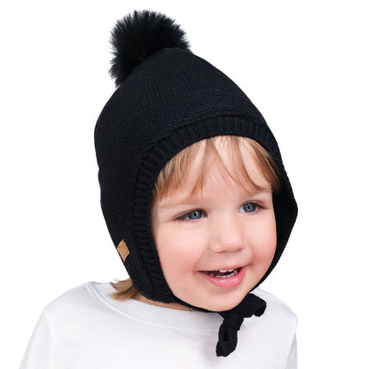 Jet Black |  Pom-Pom Knit Hats
