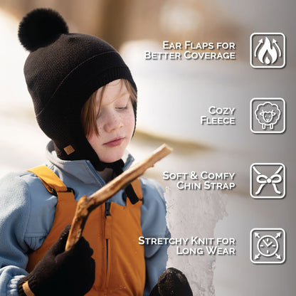 Jet Black |  Pom-Pom Knit Hats