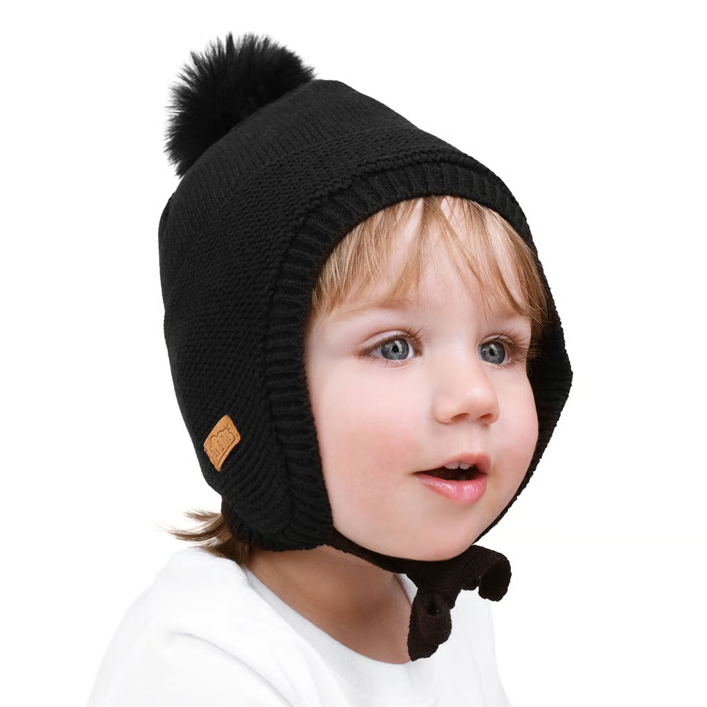 Jet Black |  Pom-Pom Knit Hats