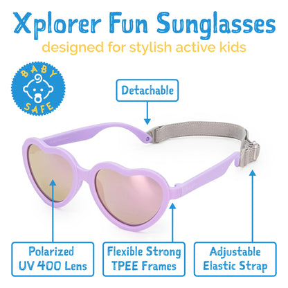 Frosty Lavender Kids Polarized Heart Sunglasses (2-6 Years)