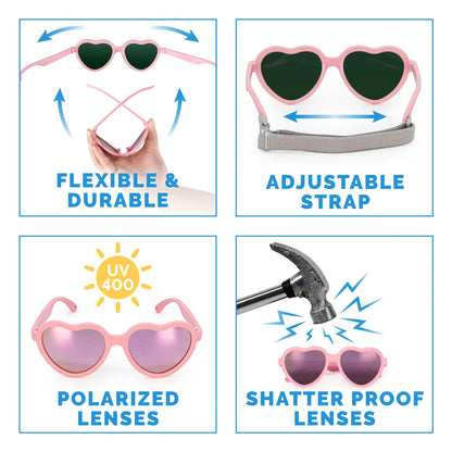 Frosty Lavender Kids Polarized Heart Sunglasses (2-6 Years)