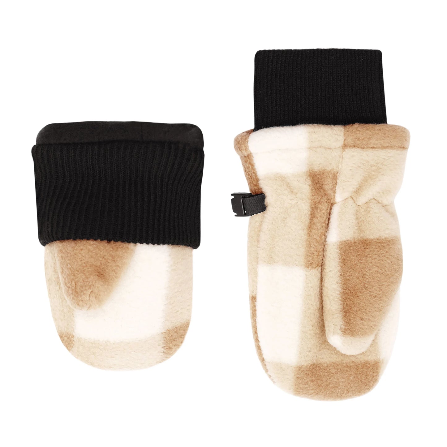 Kids Fleece Mittens | Brown Plaid
