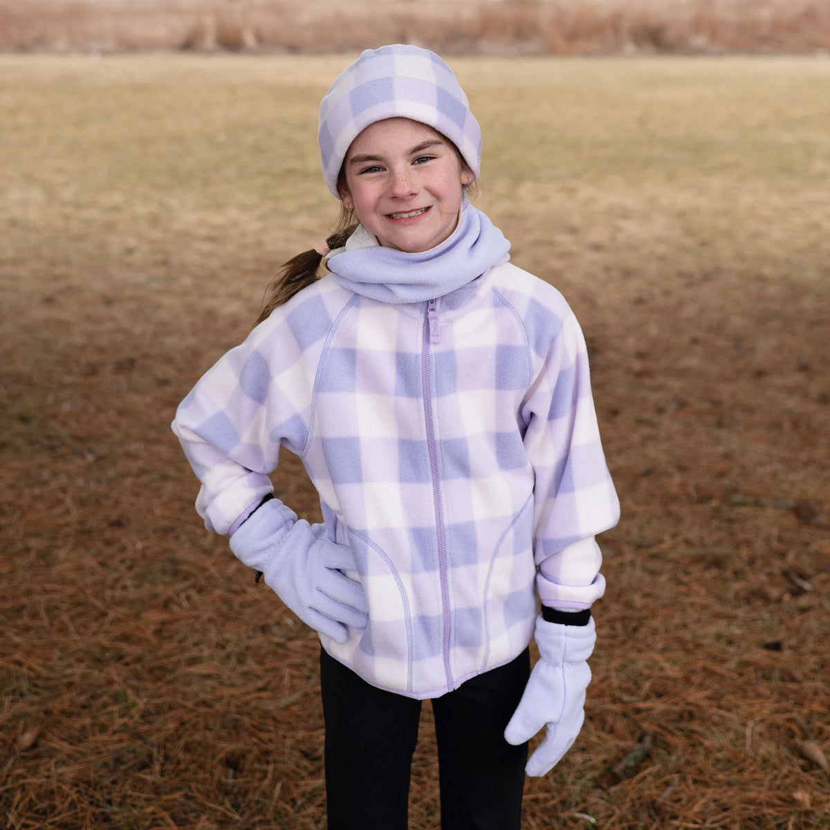Kids Cozy Fleece Jacket | Lavender Plaid