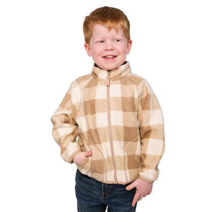 Kids Cozy Fleece Jacket | Brown Plaid