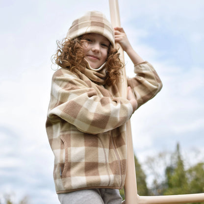 Kids Cozy Fleece Jacket | Brown Plaid