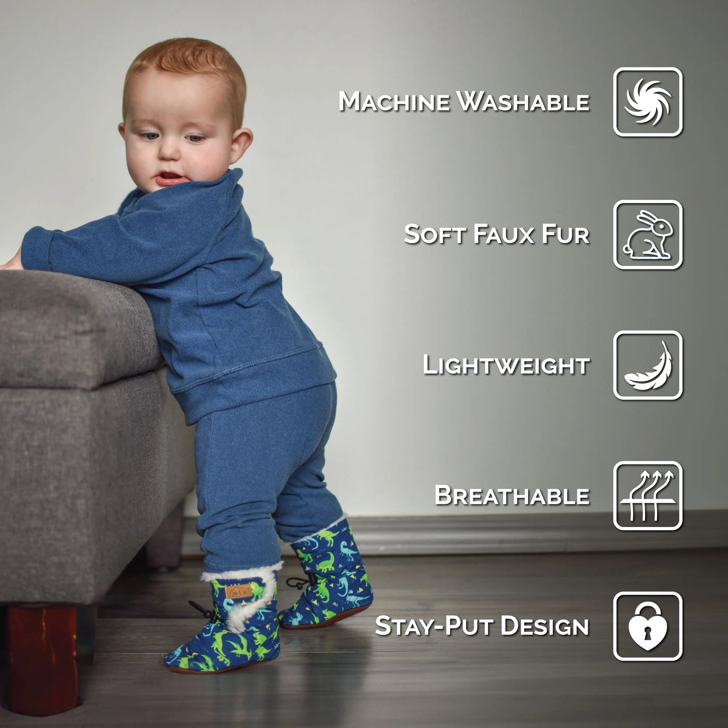 Heather Grey - Baby Stay-Put Winter Booties