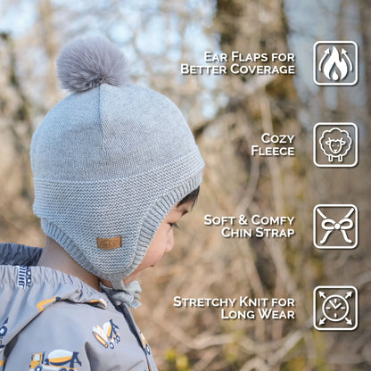 Soft Grey |  Pom-Pom Knit Hats