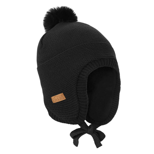 Jet Black |  Pom-Pom Knit Hats