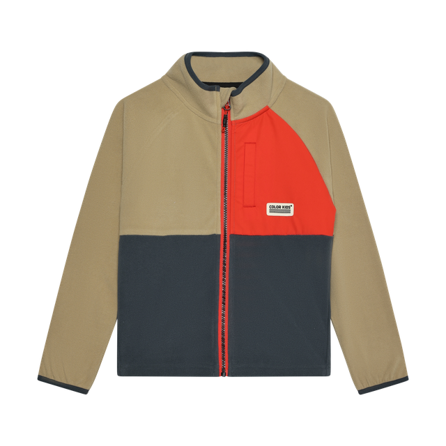 Colour Black Fleece Zip Jacket - Tan/Grey/Orange