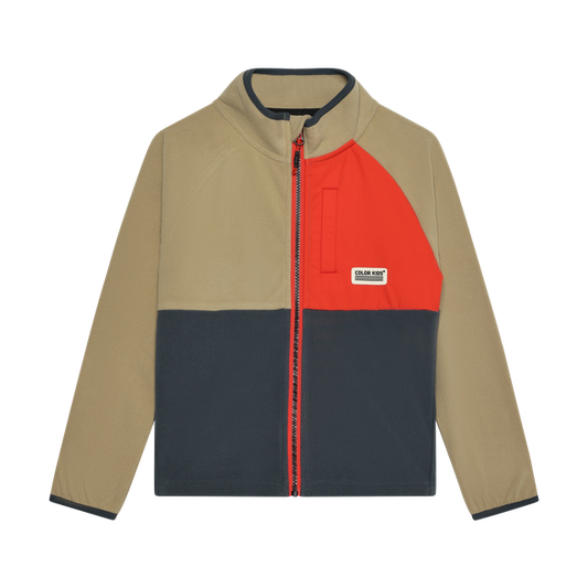 Colour Black Fleece Zip Jacket - Tan/Grey/Orange