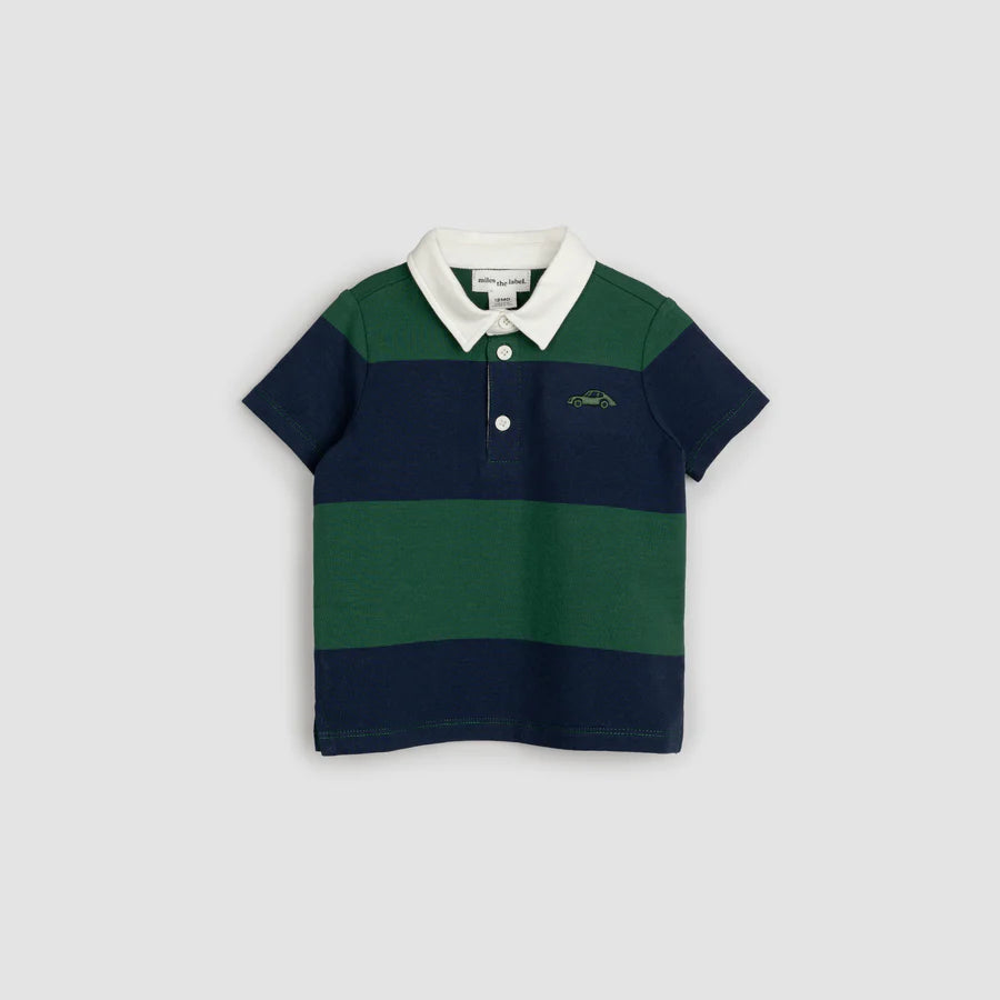 Green and Navy Stripe Rugby Polo