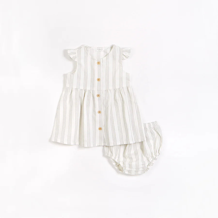 Baby Multistriped Crosshatch Linen Blend Dress Set