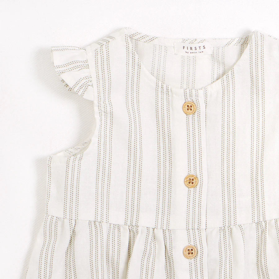 Baby Multistriped Crosshatch Linen Blend Dress Set